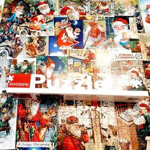Seesaw Jigsaw Puzzle Vintage Santa Postcards 1000 Pieces Christmas Complete